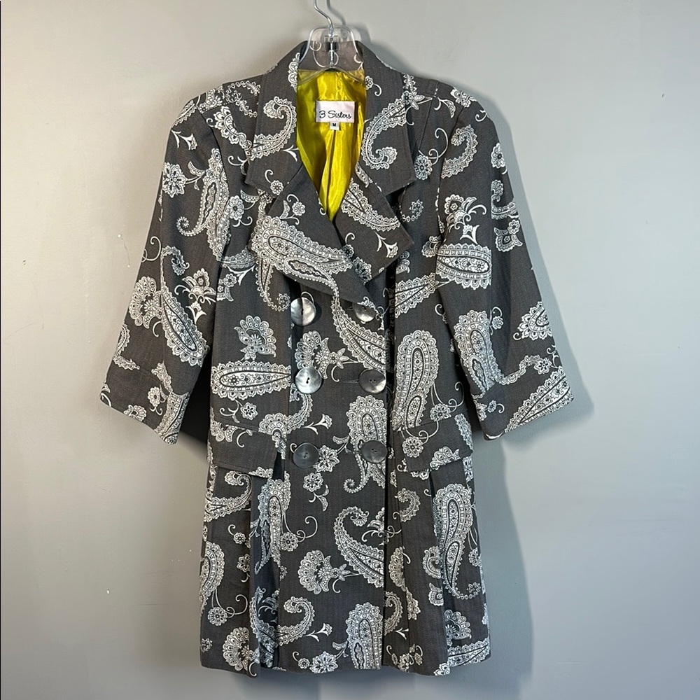 3 Sisters Floral Print Paisley Button Down Coat Size M